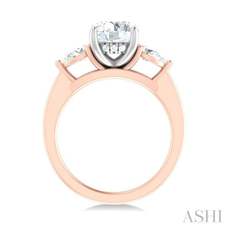 1/2 ctw Tri-Mount Circular Shape Center Pear and Round Cut Diamond Semi Mount Engagement Ring in 14K Rose and White Gold