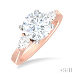 1/2 ctw Tri-Mount Circular Shape Center Pear and Round Cut Diamond Semi Mount Engagement Ring in 14K Rose and White Gold