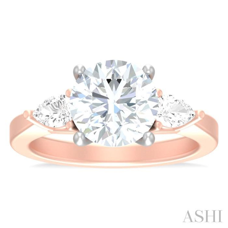 1/2 ctw Tri-Mount Circular Shape Center Pear and Round Cut Diamond Semi Mount Engagement Ring in 14K Rose and White Gold