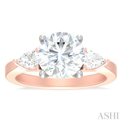 1/2 ctw Tri-Mount Circular Shape Center Pear and Round Cut Diamond Semi Mount Engagement Ring in 14K Rose and White Gold