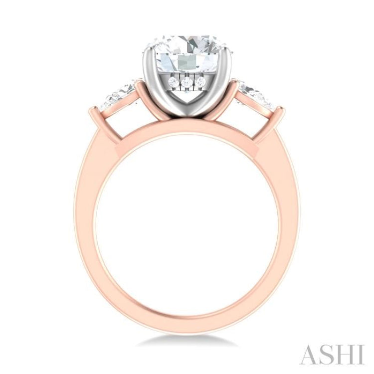1/2 ctw Tri-Mount Circular Shape Center Pear and Round Cut Diamond Semi Mount Engagement Ring in 14K Rose and White Gold