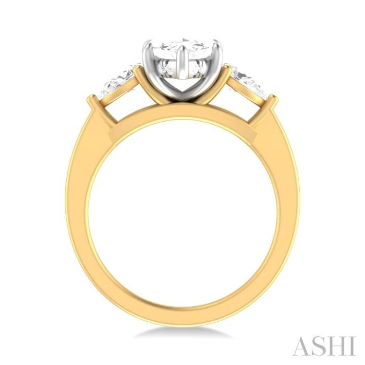 1/2 ctw Tri-Mount Marquise Shape Center Pear and Round Cut Diamond Semi Mount Engagement Ring in 14K Yellow and White Gold