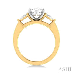 1/2 ctw Tri-Mount Marquise Shape Center Pear and Round Cut Diamond Semi Mount Engagement Ring in 14K Yellow and White Gold