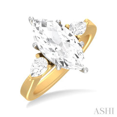 1/2 ctw Tri-Mount Marquise Shape Center Pear and Round Cut Diamond Semi Mount Engagement Ring in 14K Yellow and White Gold