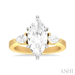 1/2 ctw Tri-Mount Marquise Shape Center Pear and Round Cut Diamond Semi Mount Engagement Ring in 14K Yellow and White Gold