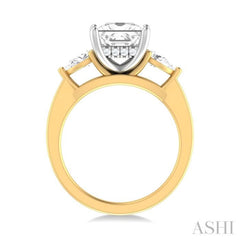 1/2 ctw Tri-Mount Princess Shape Center Pear and Round Cut Diamond Semi Mount Engagement Ring in 14K Yellow and White Gold