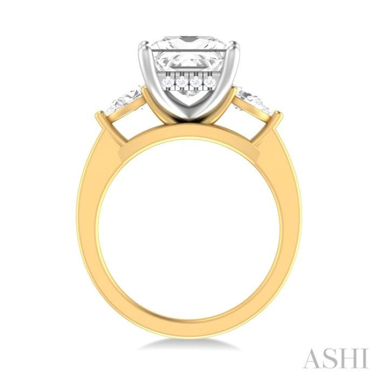 1/2 ctw Tri-Mount Princess Shape Center Pear and Round Cut Diamond Semi Mount Engagement Ring in 14K Yellow and White Gold