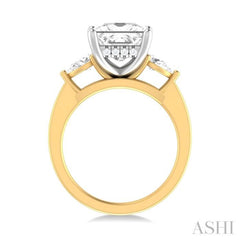 1/2 ctw Tri-Mount Princess Shape Center Pear and Round Cut Diamond Semi Mount Engagement Ring in 14K Yellow and White Gold