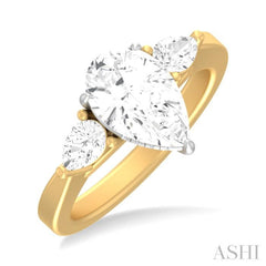 1/2 ctw Tri-Mount Centerpiece Pear and Round Cut Diamond Semi Mount Engagement Ring in 14K yellow and White Gold