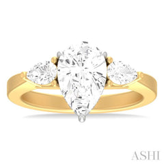 1/2 ctw Tri-Mount Centerpiece Pear and Round Cut Diamond Semi Mount Engagement Ring in 14K yellow and White Gold