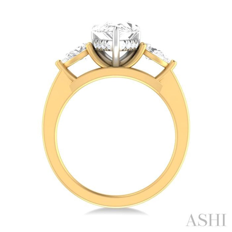 1/2 ctw Tri-Mount Centerpiece Pear and Round Cut Diamond Semi Mount Engagement Ring in 14K yellow and White Gold