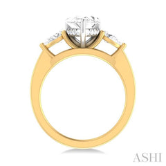 1/2 ctw Tri-Mount Centerpiece Pear and Round Cut Diamond Semi Mount Engagement Ring in 14K yellow and White Gold