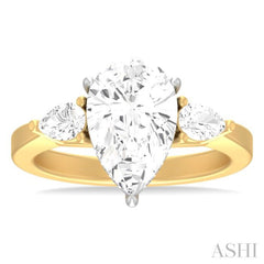 1/2 ctw Tri-Mount Centerpiece Pear and Round Cut Diamond Semi Mount Engagement Ring in 14K Yellow and White Gold