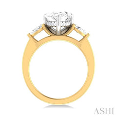 1/2 ctw Tri-Mount Centerpiece Pear and Round Cut Diamond Semi Mount Engagement Ring in 14K Yellow and White Gold