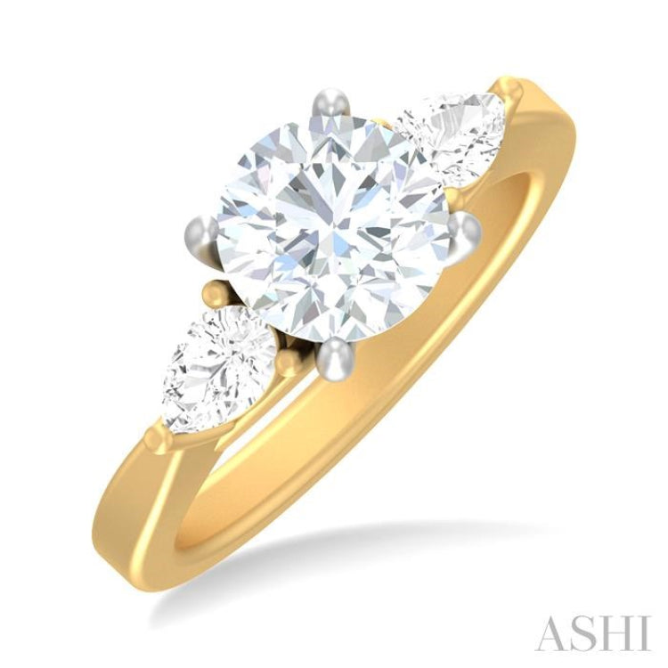 1/2 ctw Tri-Mount Circular Shape Center Pear and Round Cut Diamond Semi Mount Engagement Ring in 14K Yellow and White Gold