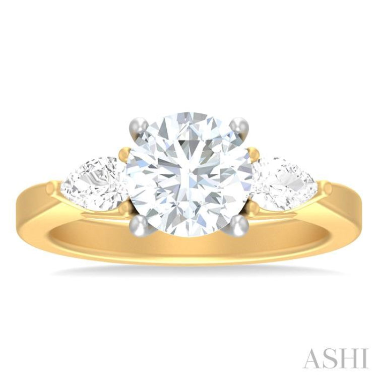1/2 ctw Tri-Mount Circular Shape Center Pear and Round Cut Diamond Semi Mount Engagement Ring in 14K Yellow and White Gold