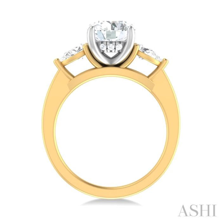 1/2 ctw Tri-Mount Circular Shape Center Pear and Round Cut Diamond Semi Mount Engagement Ring in 14K Yellow and White Gold