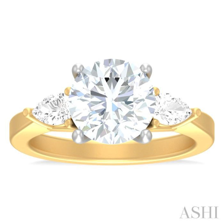 1/2 ctw Tri-Mount Circular Shape Center Pear and Round Cut Diamond Semi Mount Engagement Ring in 14K Yellow and White Gold