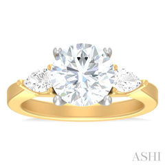1/2 ctw Tri-Mount Circular Shape Center Pear and Round Cut Diamond Semi Mount Engagement Ring in 14K Yellow and White Gold
