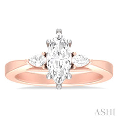 1/4 ctw Tri-Mount Marquise Shape Center Pear and Round Cut Diamond Semi Mount Engagement Ring in 14K Rose and White Gold