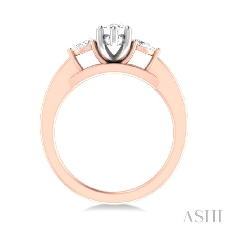 1/4 ctw Tri-Mount Marquise Shape Center Pear and Round Cut Diamond Semi Mount Engagement Ring in 14K Rose and White Gold