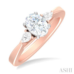 1/4 ctw Tri-Mount Oval Shape Center Pear and Round Cut Diamond Semi Mount Engagement Ring in 14K Rose and White Gold