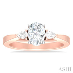 1/4 ctw Tri-Mount Oval Shape Center Pear and Round Cut Diamond Semi Mount Engagement Ring in 14K Rose and White Gold