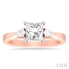 1/4 ctw Tri-Mount Princess Shape Center Pear and Round Cut Diamond Semi Mount Engagement Ring in 14K Rose and White Gold