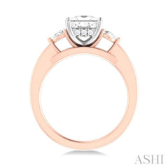 1/4 ctw Tri-Mount Princess Shape Center Pear and Round Cut Diamond Semi Mount Engagement Ring in 14K Rose and White Gold