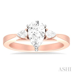 1/4 ctw Tri-Mount Centerpiece Pear and Round Cut Diamond Semi Mount Engagement Ring in 14K Rose and White Gold