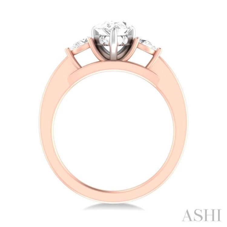 1/4 ctw Tri-Mount Centerpiece Pear and Round Cut Diamond Semi Mount Engagement Ring in 14K Rose and White Gold
