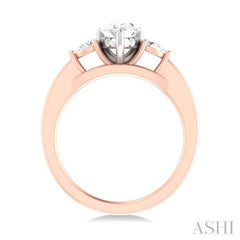 1/4 ctw Tri-Mount Centerpiece Pear and Round Cut Diamond Semi Mount Engagement Ring in 14K Rose and White Gold