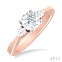 1/4 ctw Tri-Mount Circular Shape Center Pear and Round Cut Diamond Semi Mount Engagement Ring in 14K Rose and White Gold