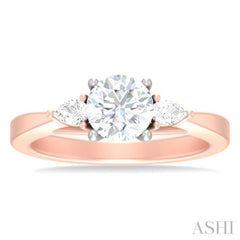 1/4 ctw Tri-Mount Circular Shape Center Pear and Round Cut Diamond Semi Mount Engagement Ring in 14K Rose and White Gold