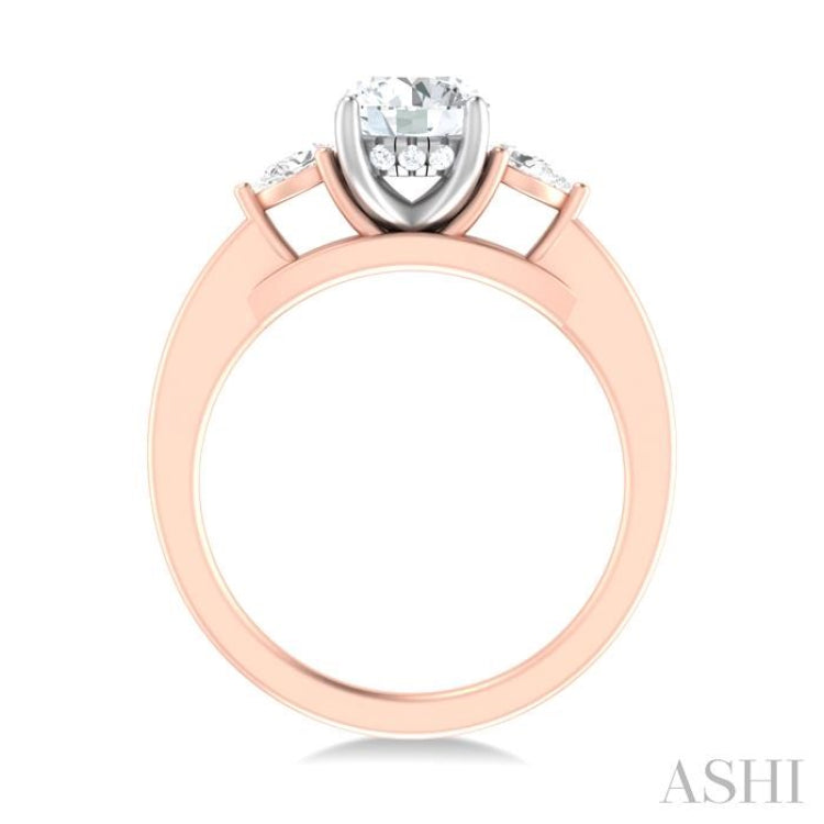 1/4 ctw Tri-Mount Circular Shape Center Pear and Round Cut Diamond Semi Mount Engagement Ring in 14K Rose and White Gold
