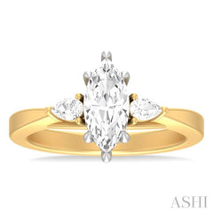 1/4 ctw Tri-Mount Marquise Shape Center Pear and Round Cut Diamond Semi Mount Engagement Ring in 14K Yellow and White Gold