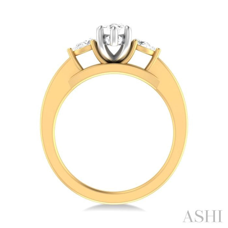 1/4 ctw Tri-Mount Marquise Shape Center Pear and Round Cut Diamond Semi Mount Engagement Ring in 14K Yellow and White Gold