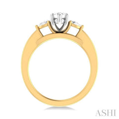 1/4 ctw Tri-Mount Marquise Shape Center Pear and Round Cut Diamond Semi Mount Engagement Ring in 14K Yellow and White Gold
