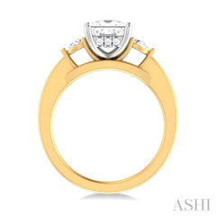 1/4 ctw Tri-Mount Princess Shape Center Pear and Round Cut Diamond Semi Mount Engagement Ring in 14K Yellow and White Gold