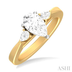 1/4 ctw Tri-Mount Centerpiece Pear and Round Cut Diamond Semi Mount Engagement Ring in 14K Yellow and White Gold