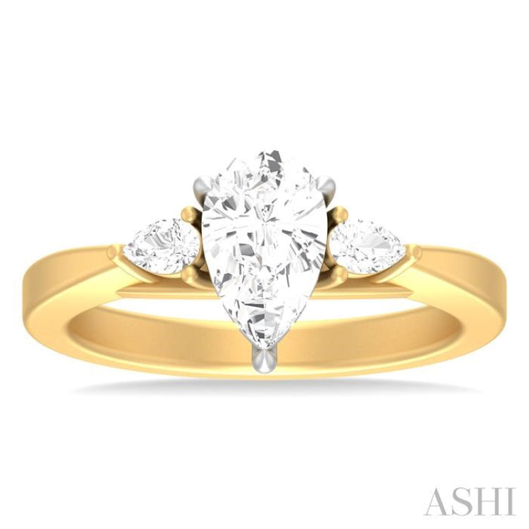 1/4 ctw Tri-Mount Centerpiece Pear and Round Cut Diamond Semi Mount Engagement Ring in 14K Yellow and White Gold