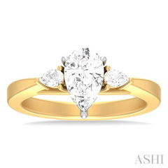 1/4 ctw Tri-Mount Centerpiece Pear and Round Cut Diamond Semi Mount Engagement Ring in 14K Yellow and White Gold