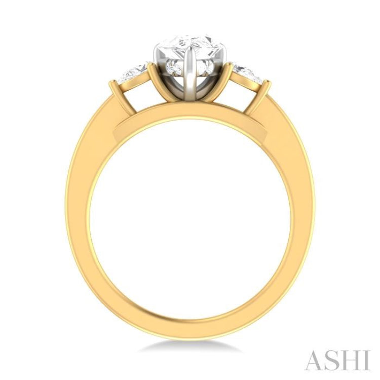 1/4 ctw Tri-Mount Centerpiece Pear and Round Cut Diamond Semi Mount Engagement Ring in 14K Yellow and White Gold