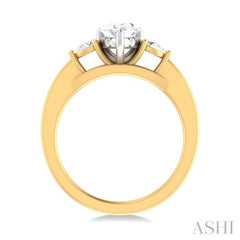 1/4 ctw Tri-Mount Centerpiece Pear and Round Cut Diamond Semi Mount Engagement Ring in 14K Yellow and White Gold
