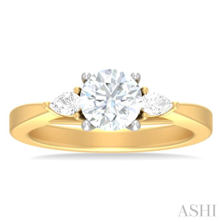 1/4 ctw Tri-Mount Circular Shape Center Pear and Round Cut Diamond Semi Mount Engagement Ring in 14K Yellow and White Gold