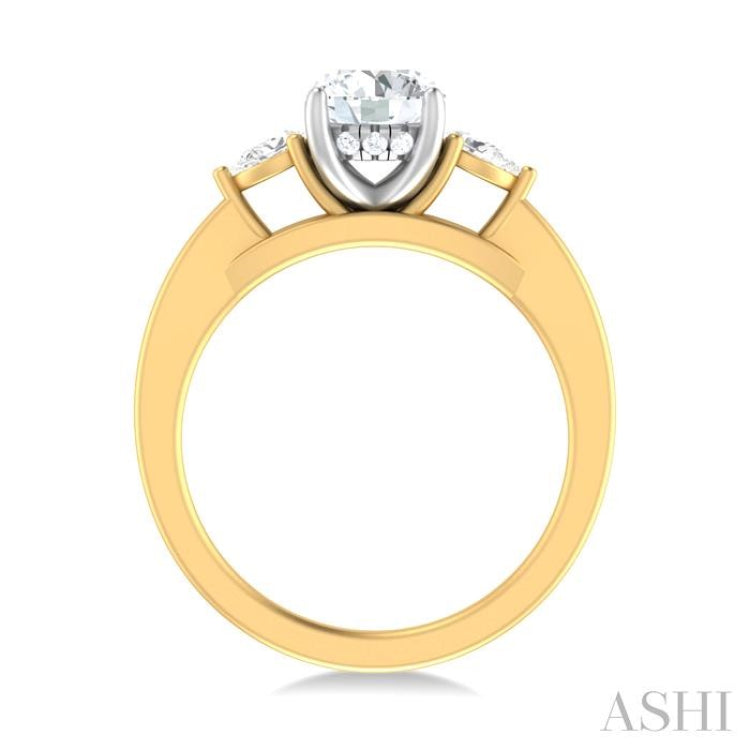 1/4 ctw Tri-Mount Circular Shape Center Pear and Round Cut Diamond Semi Mount Engagement Ring in 14K Yellow and White Gold