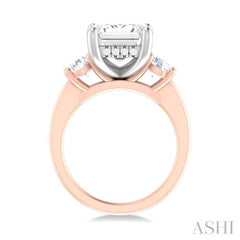 1 ctw Tri-Mount Emerald Shape Center Round Cut Diamond Semi Mount Engagement Ring in 14K Rose and White Gold