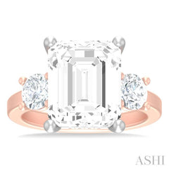 1 ctw Tri-Mount Emerald Shape Center Round Cut Diamond Semi Mount Engagement Ring in 14K Rose and White Gold