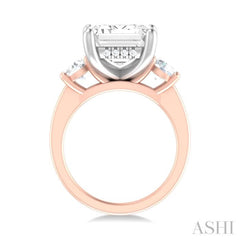 1 ctw Tri-Mount Emerald Shape Center Round Cut Diamond Semi Mount Engagement Ring in 14K Rose and White Gold