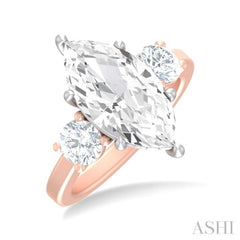 1 ctw Tri-Mount Marquise Shape Center Round Cut Diamond Semi Mount Engagement Ring in 14K Rose and White Gold